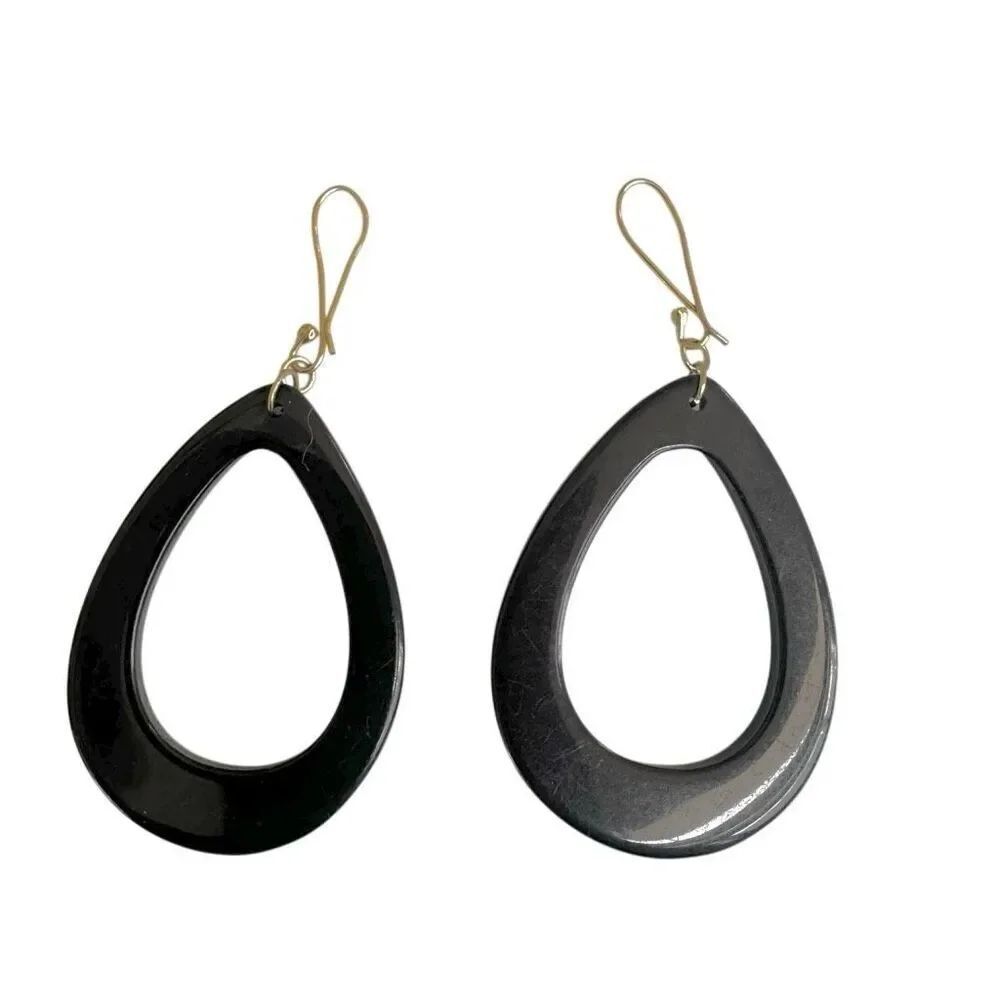 Boho Hand-Carved Horn & Bone Inlay Teardrop Earrings - Picture 5 of 6